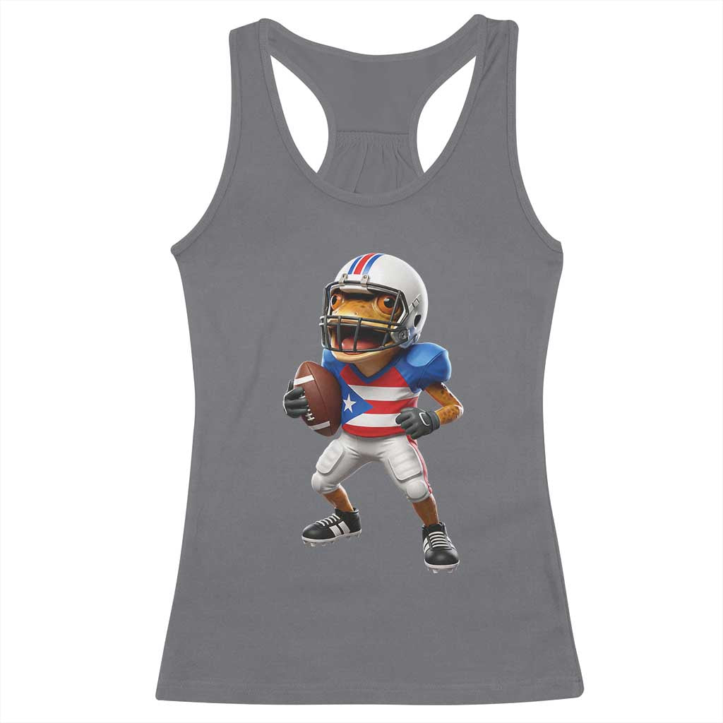Funny Coqui Frog Puerto Rico Playing Football Racerback Tank Top Boricua Game Day TS11 Charcoal Print Your Wear