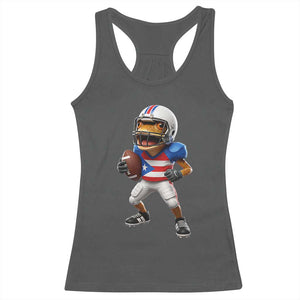 Funny Coqui Frog Puerto Rico Playing Football Racerback Tank Top Boricua Game Day TS11 Dark Heather Print Your Wear