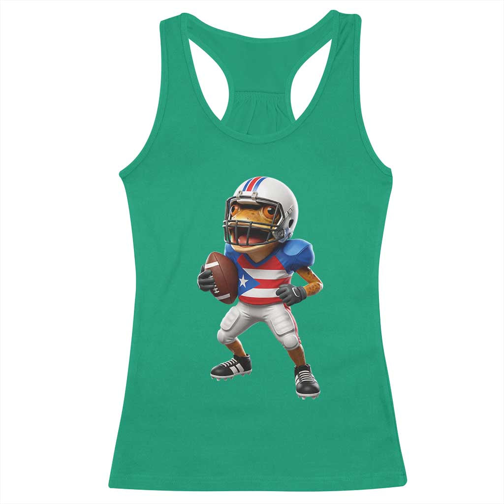 Funny Coqui Frog Puerto Rico Playing Football Racerback Tank Top Boricua Game Day TS11 Irish Green Print Your Wear
