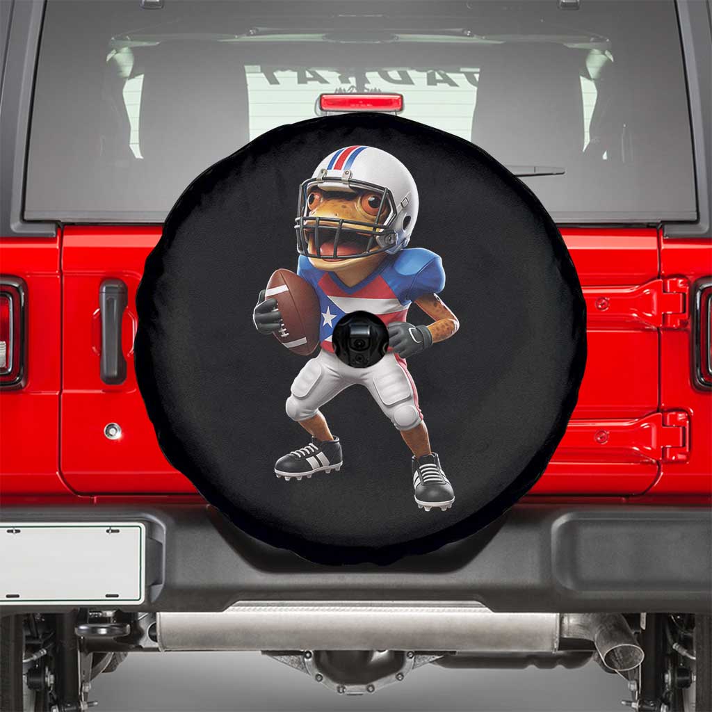 Funny Coqui Frog Puerto Rico Playing Football Spare Tire Cover Boricua Game Day TS11 Black Print Your Wear