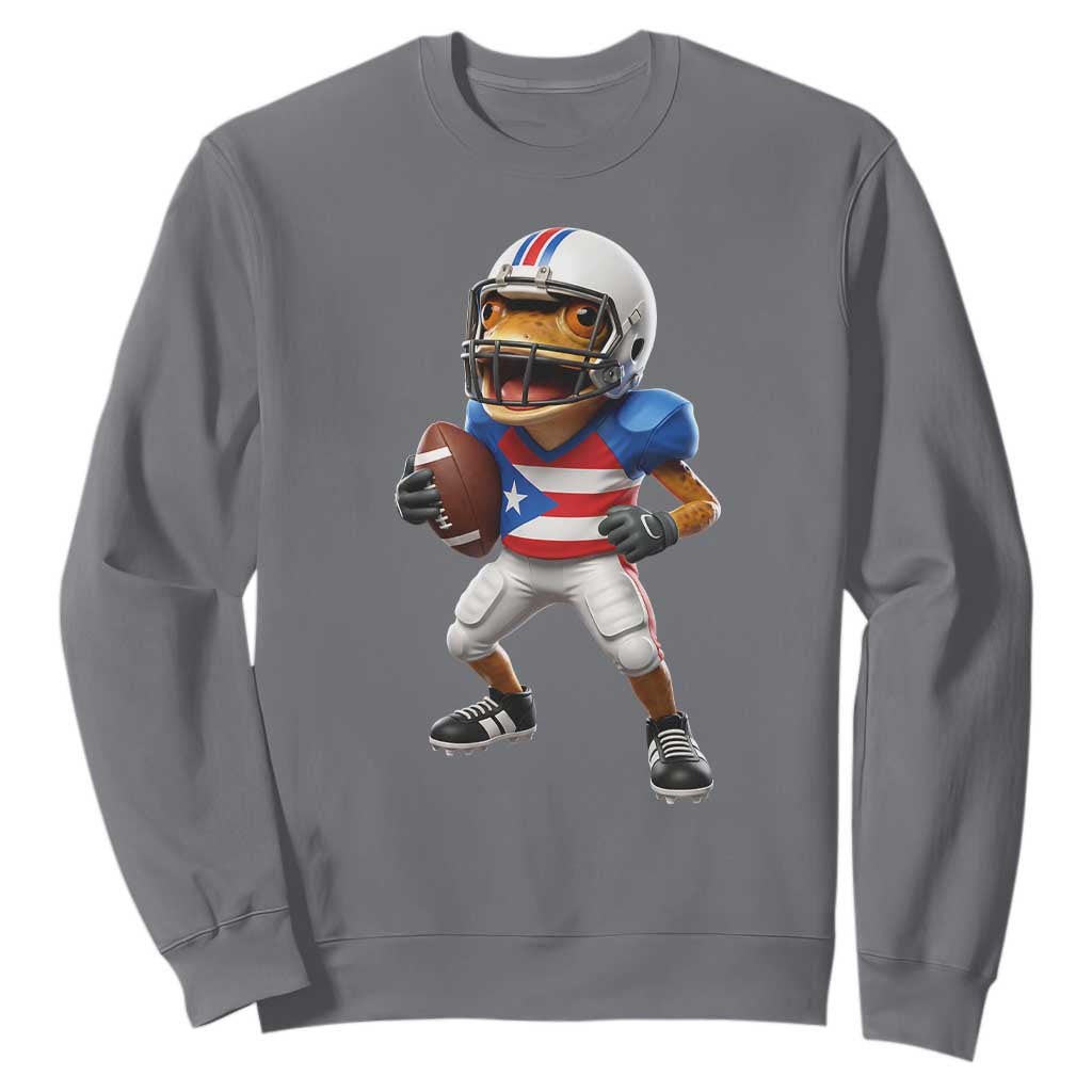 Funny Coqui Frog Puerto Rico Playing Football Sweatshirt Boricua Game Day TS11 Charcoal Print Your Wear