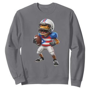 Funny Coqui Frog Puerto Rico Playing Football Sweatshirt Boricua Game Day TS11 Charcoal Print Your Wear
