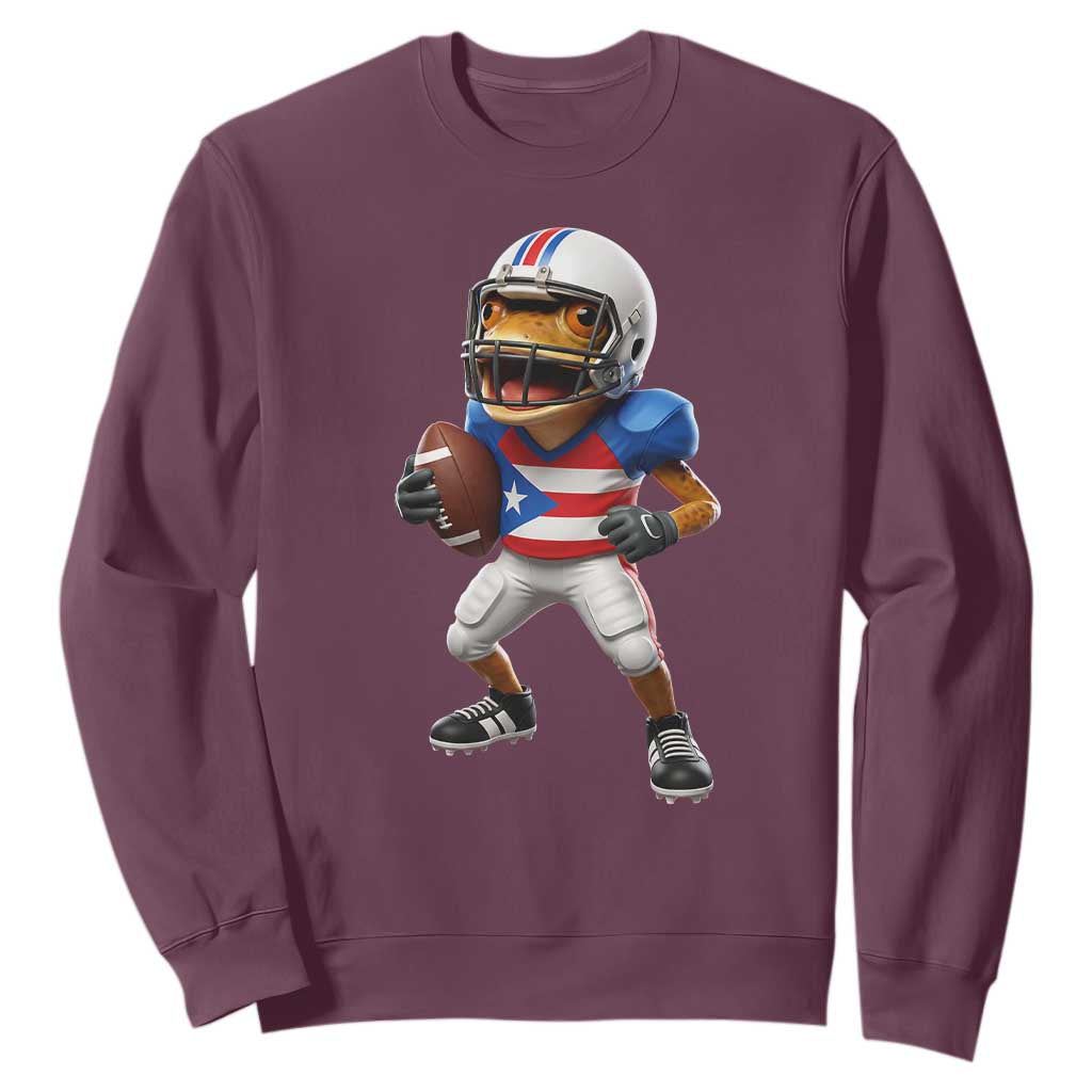 Funny Coqui Frog Puerto Rico Playing Football Sweatshirt Boricua Game Day TS11 Maroon Print Your Wear
