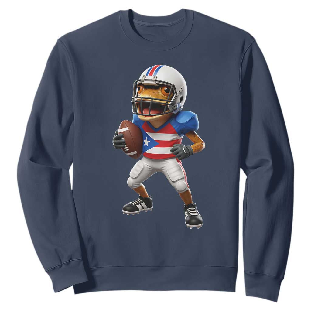 Funny Coqui Frog Puerto Rico Playing Football Sweatshirt Boricua Game Day TS11 Navy Print Your Wear