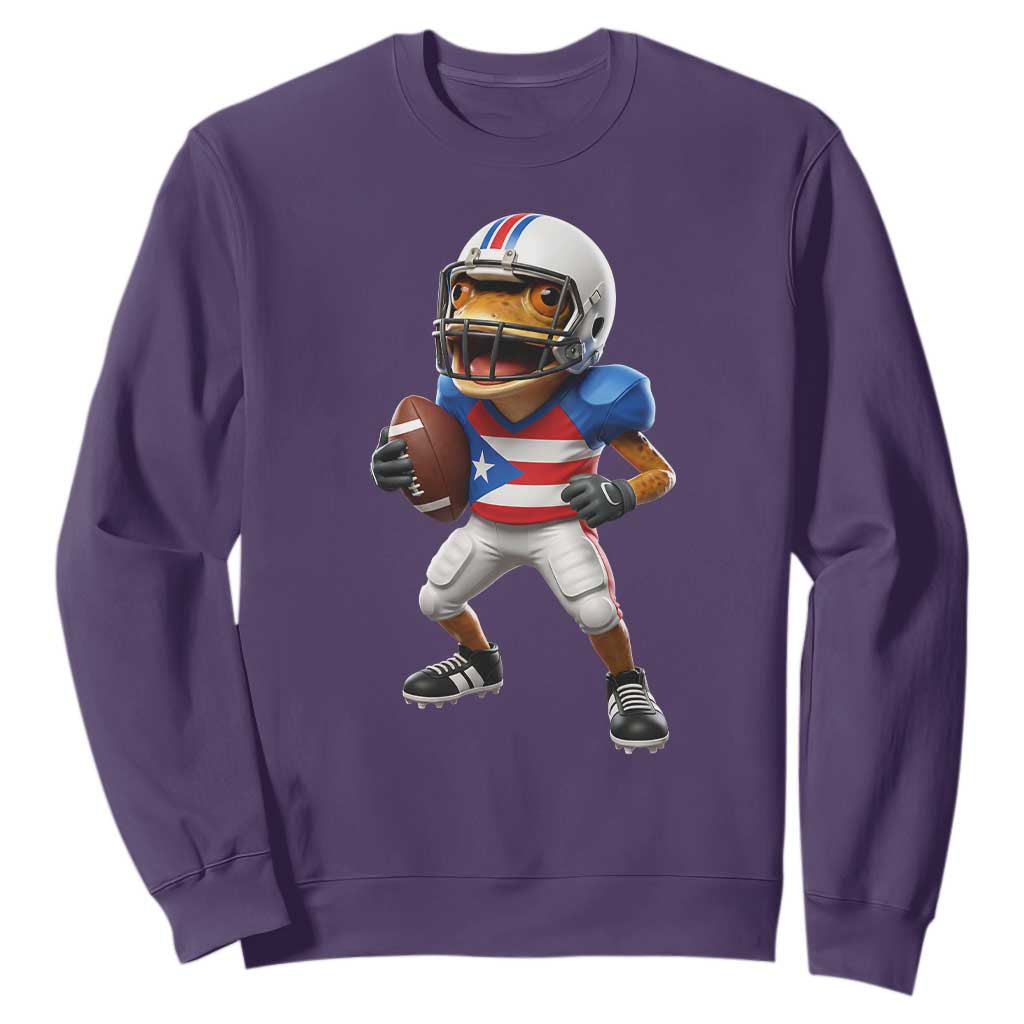 Funny Coqui Frog Puerto Rico Playing Football Sweatshirt Boricua Game Day TS11 Purple Print Your Wear
