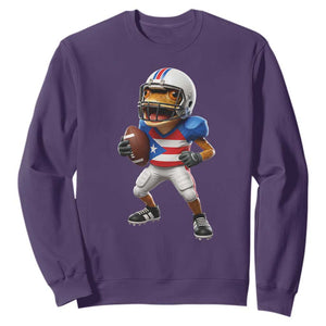 Funny Coqui Frog Puerto Rico Playing Football Sweatshirt Boricua Game Day TS11 Purple Print Your Wear