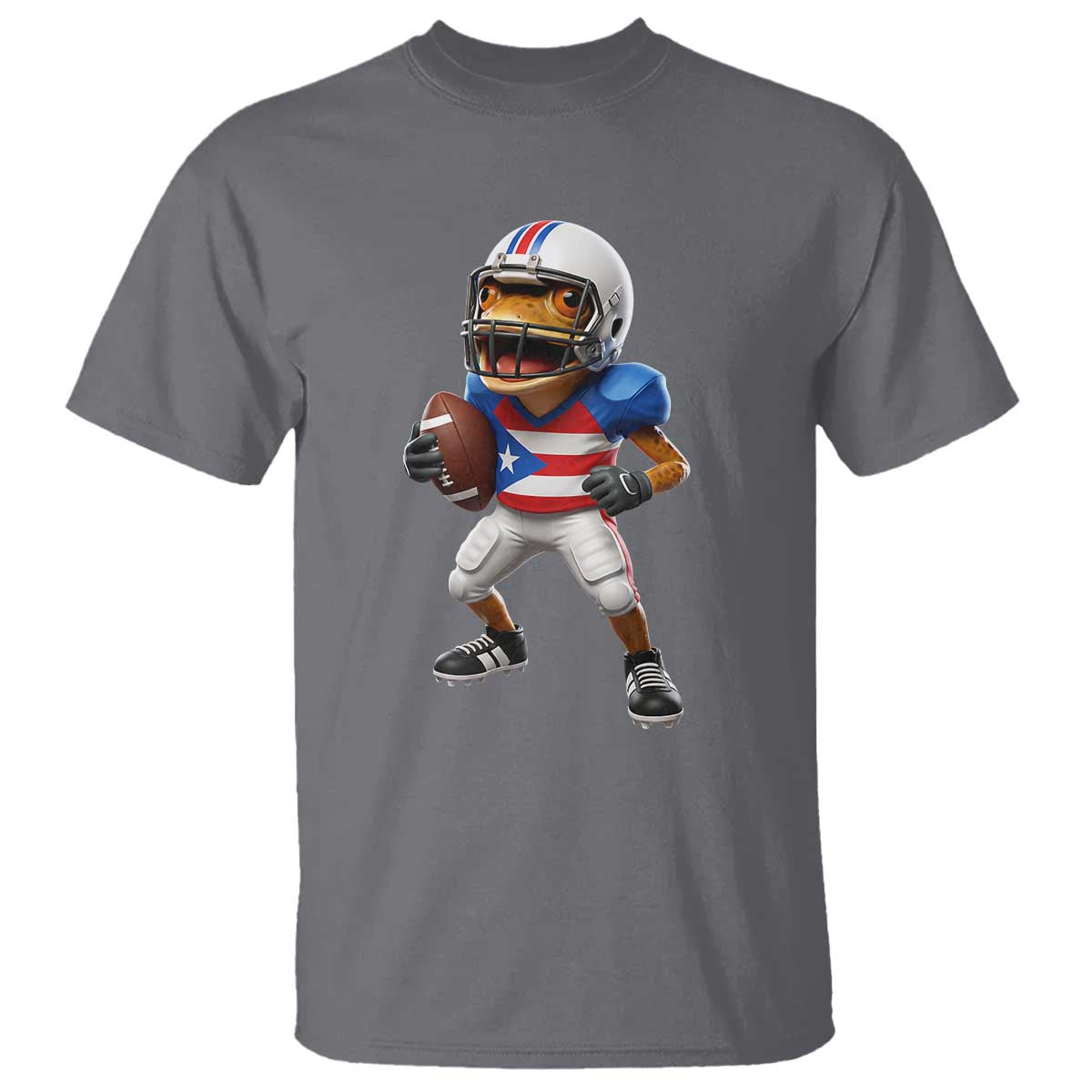 Funny Coqui Frog Puerto Rico Playing Football T Shirt Boricua Game Day TS11 Charcoal Print Your Wear