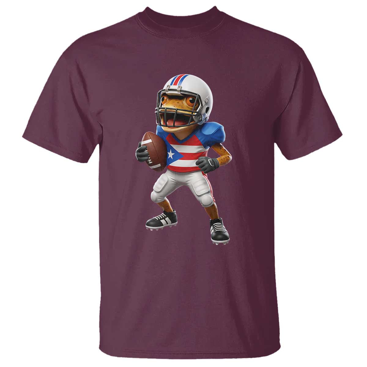 Funny Coqui Frog Puerto Rico Playing Football T Shirt Boricua Game Day TS11 Maroon Print Your Wear