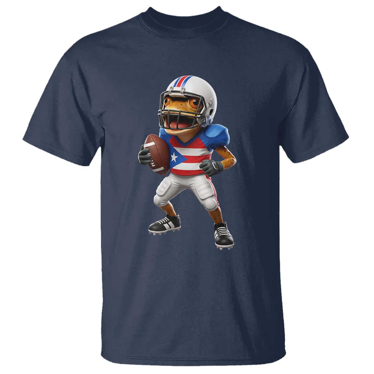 Funny Coqui Frog Puerto Rico Playing Football T Shirt Boricua Game Day TS11 Navy Print Your Wear