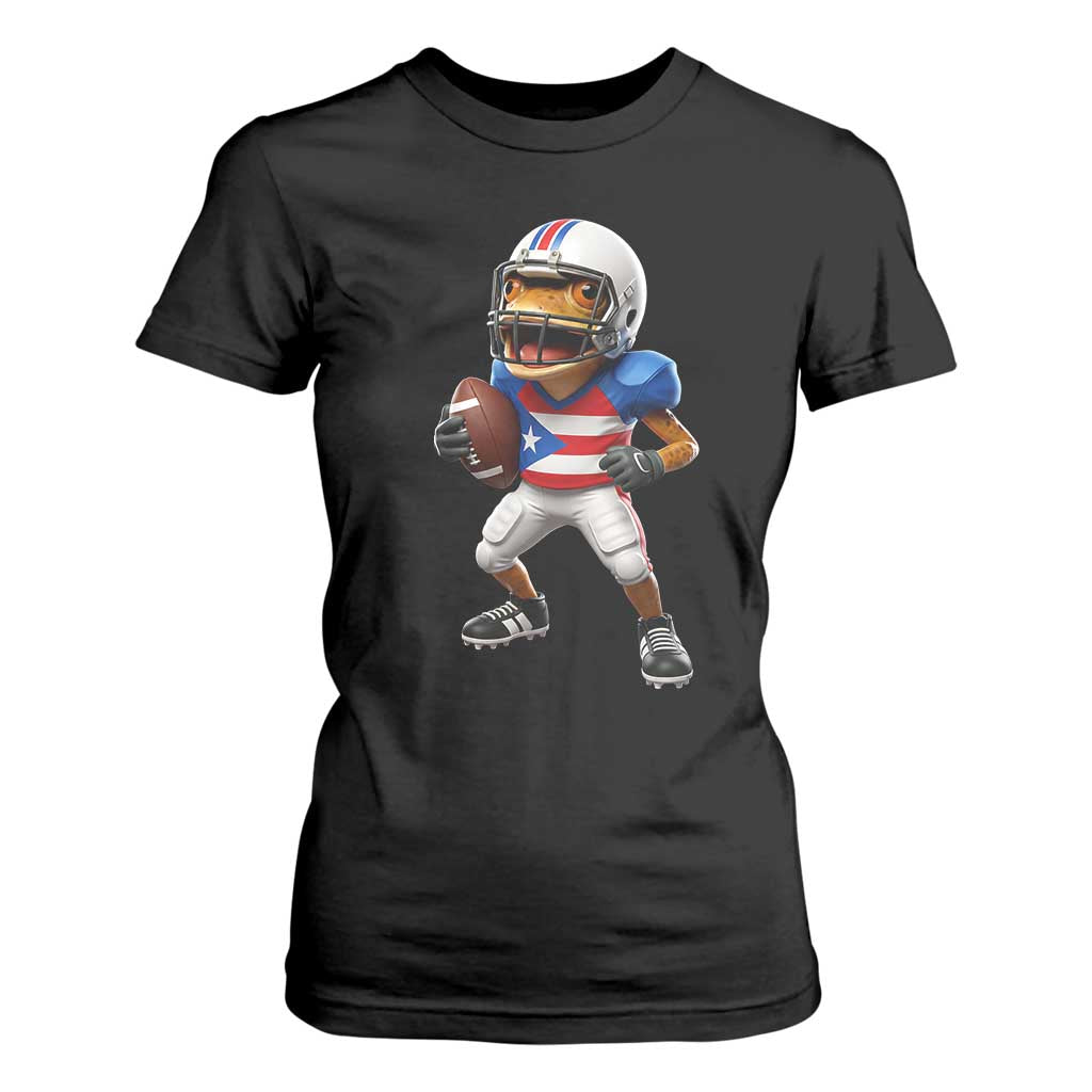 Funny Coqui Frog Puerto Rico Playing Football T Shirt For Women Boricua Game Day TS11 Black Print Your Wear