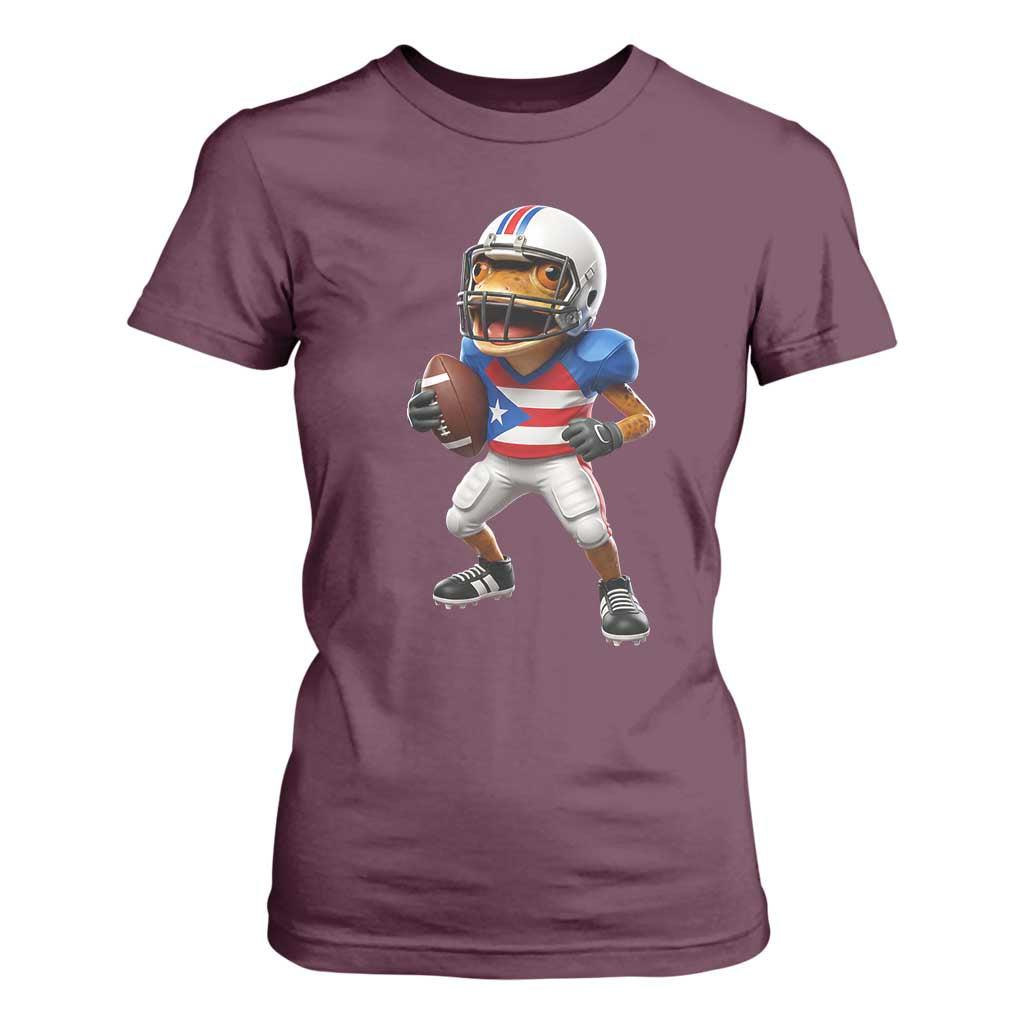 Funny Coqui Frog Puerto Rico Playing Football T Shirt For Women Boricua Game Day TS11 Maroon Print Your Wear