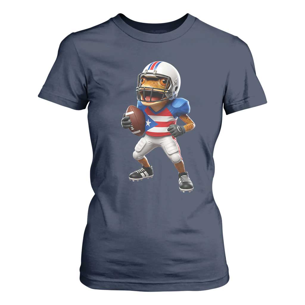 Funny Coqui Frog Puerto Rico Playing Football T Shirt For Women Boricua Game Day TS11 Navy Print Your Wear