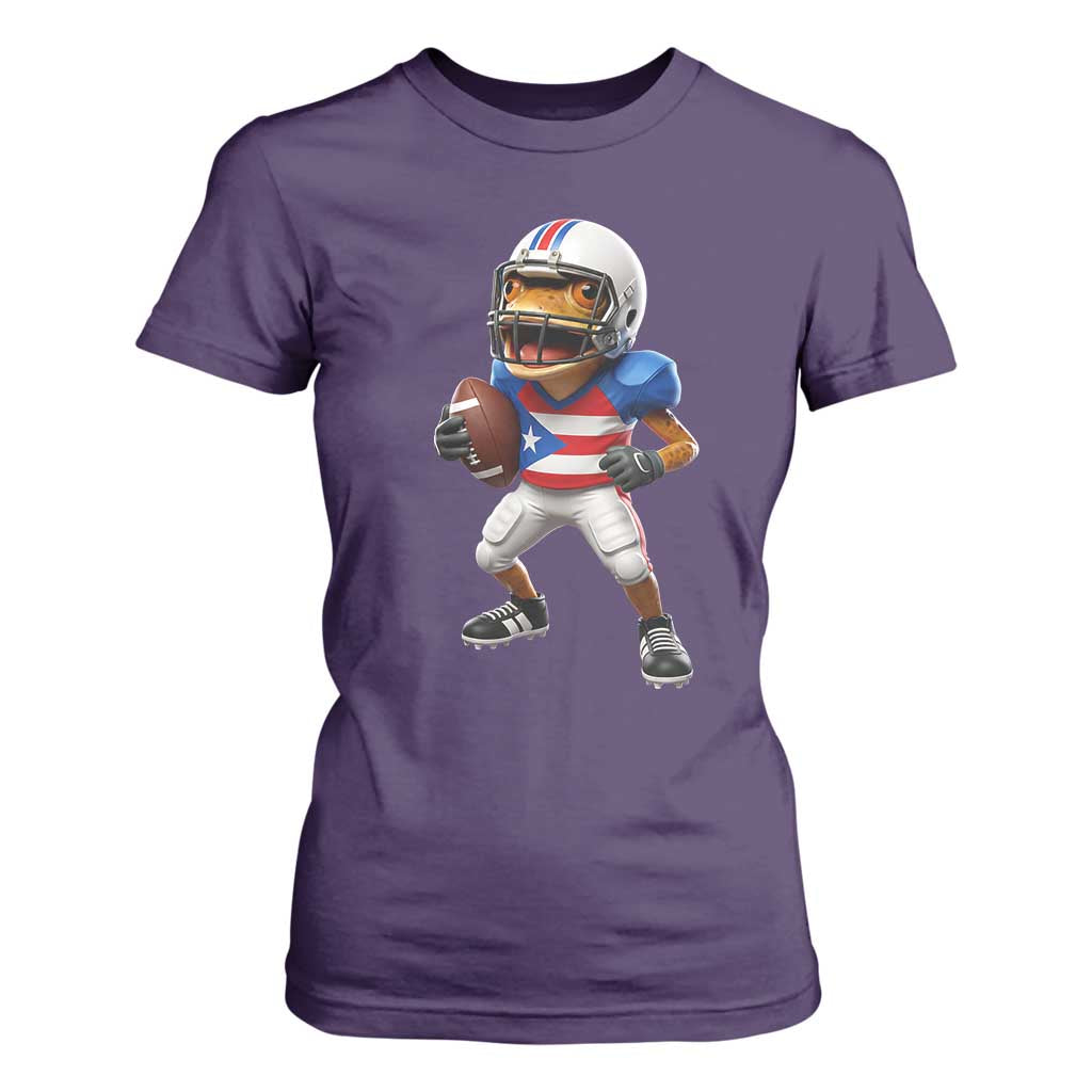Funny Coqui Frog Puerto Rico Playing Football T Shirt For Women Boricua Game Day TS11 Purple Print Your Wear