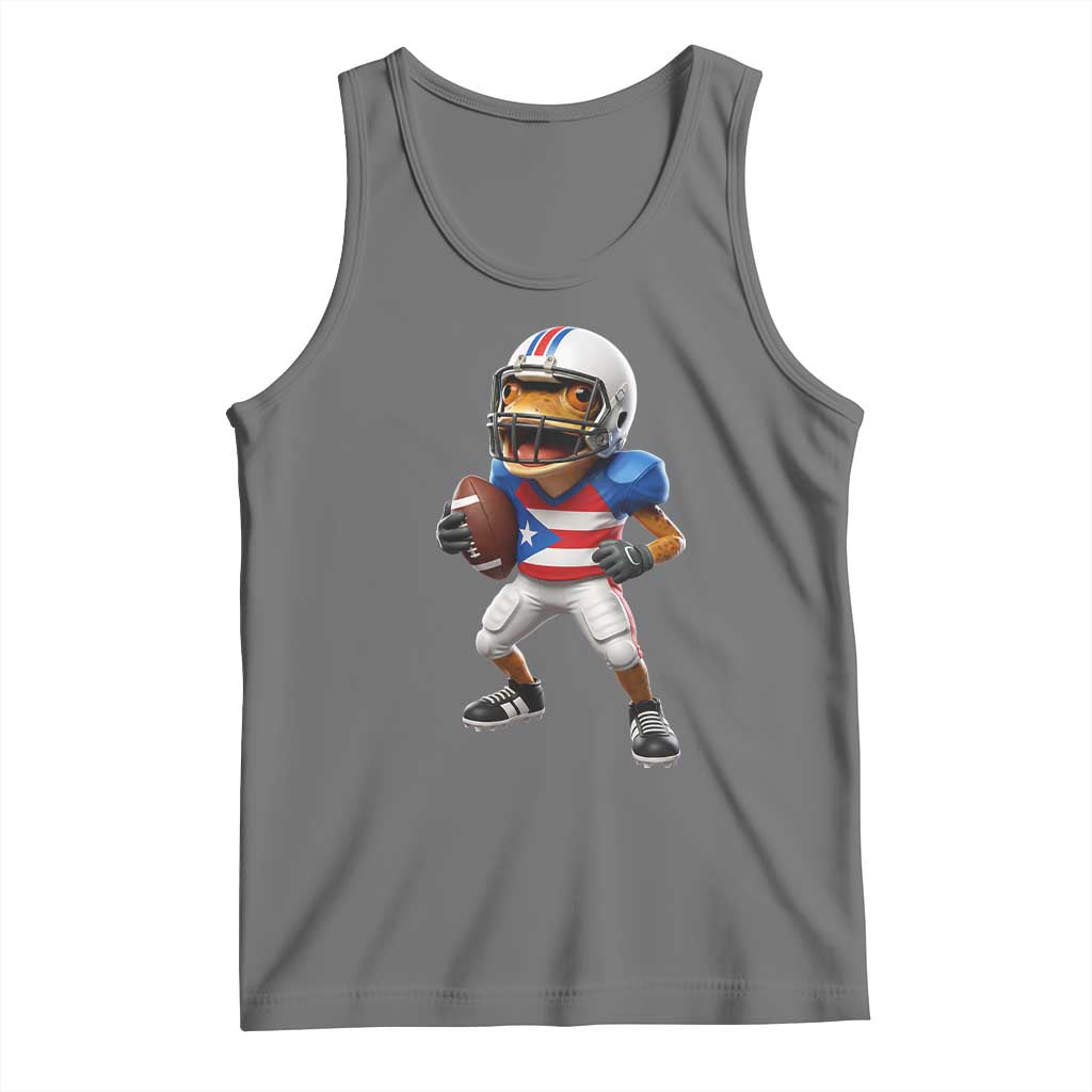 Funny Coqui Frog Puerto Rico Playing Football Tank Top Boricua Game Day TS11 Black Heather Print Your Wear