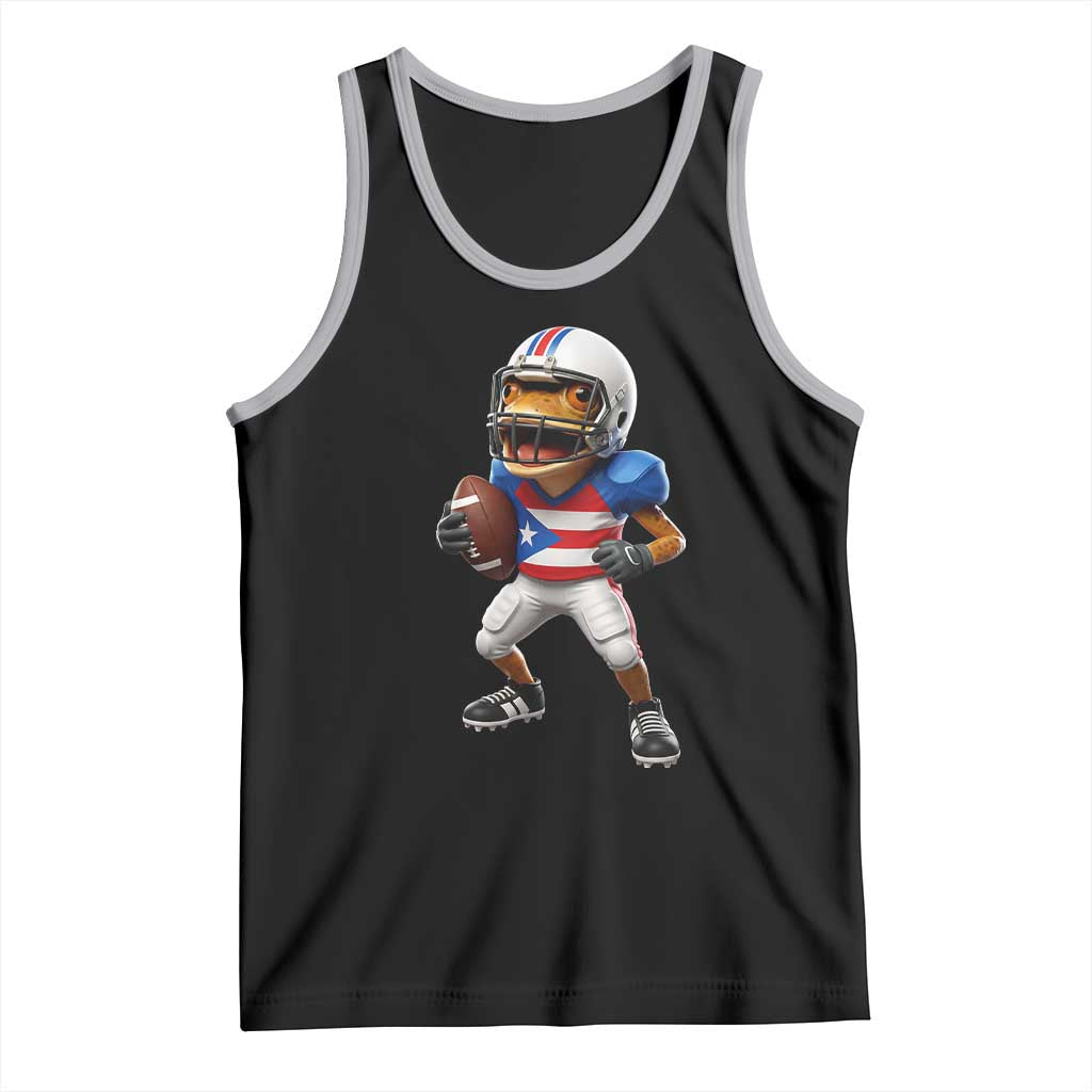 Funny Coqui Frog Puerto Rico Playing Football Tank Top Boricua Game Day TS11 Black Athletic Heather Print Your Wear