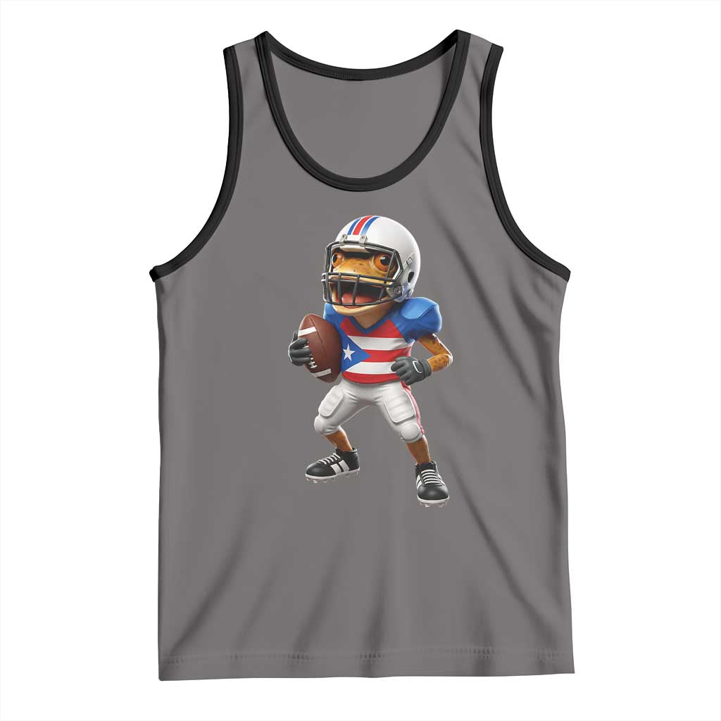 Funny Coqui Frog Puerto Rico Playing Football Tank Top Boricua Game Day TS11 Deep Heather Black Print Your Wear