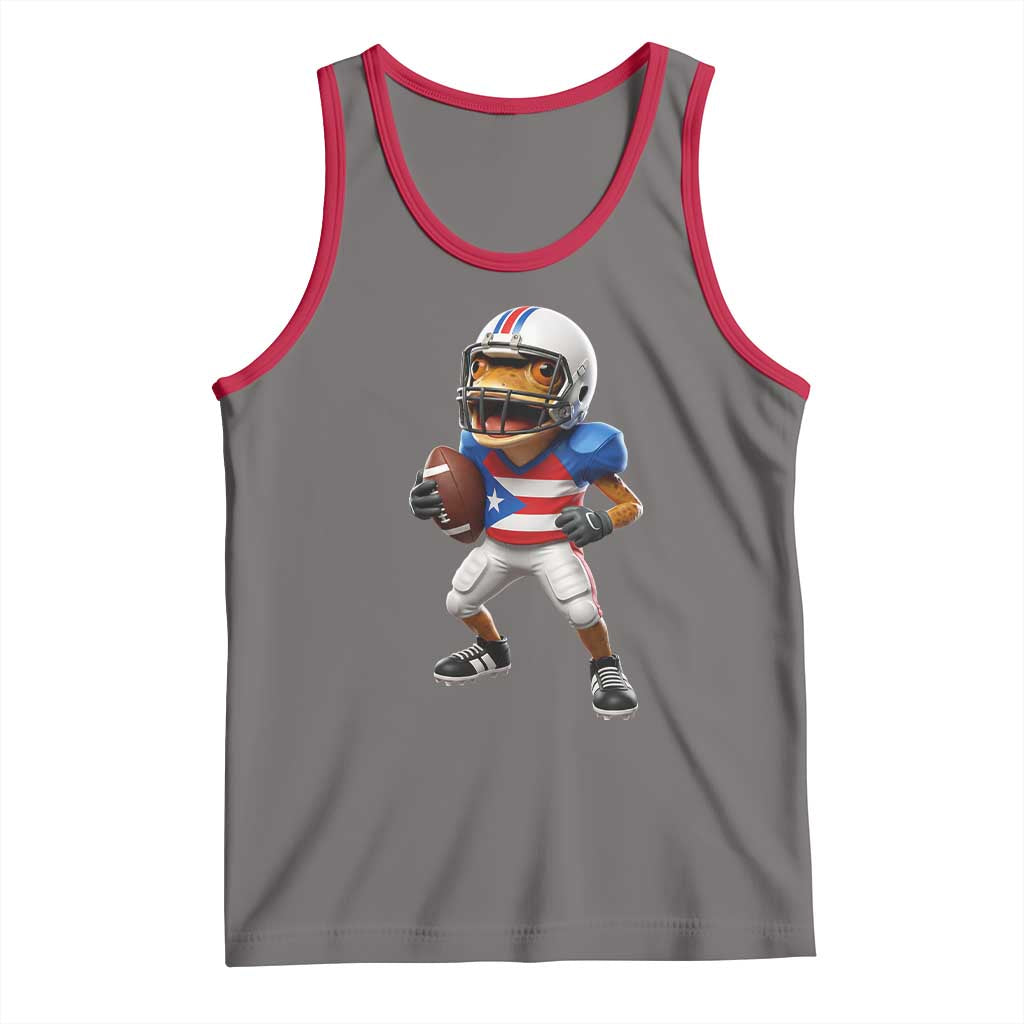 Funny Coqui Frog Puerto Rico Playing Football Tank Top Boricua Game Day TS11 Deep Heather Red Print Your Wear