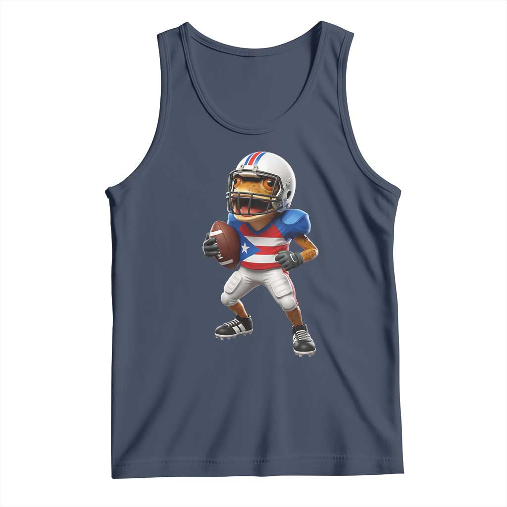 Funny Coqui Frog Puerto Rico Playing Football Tank Top Boricua Game Day TS11 Navy Print Your Wear