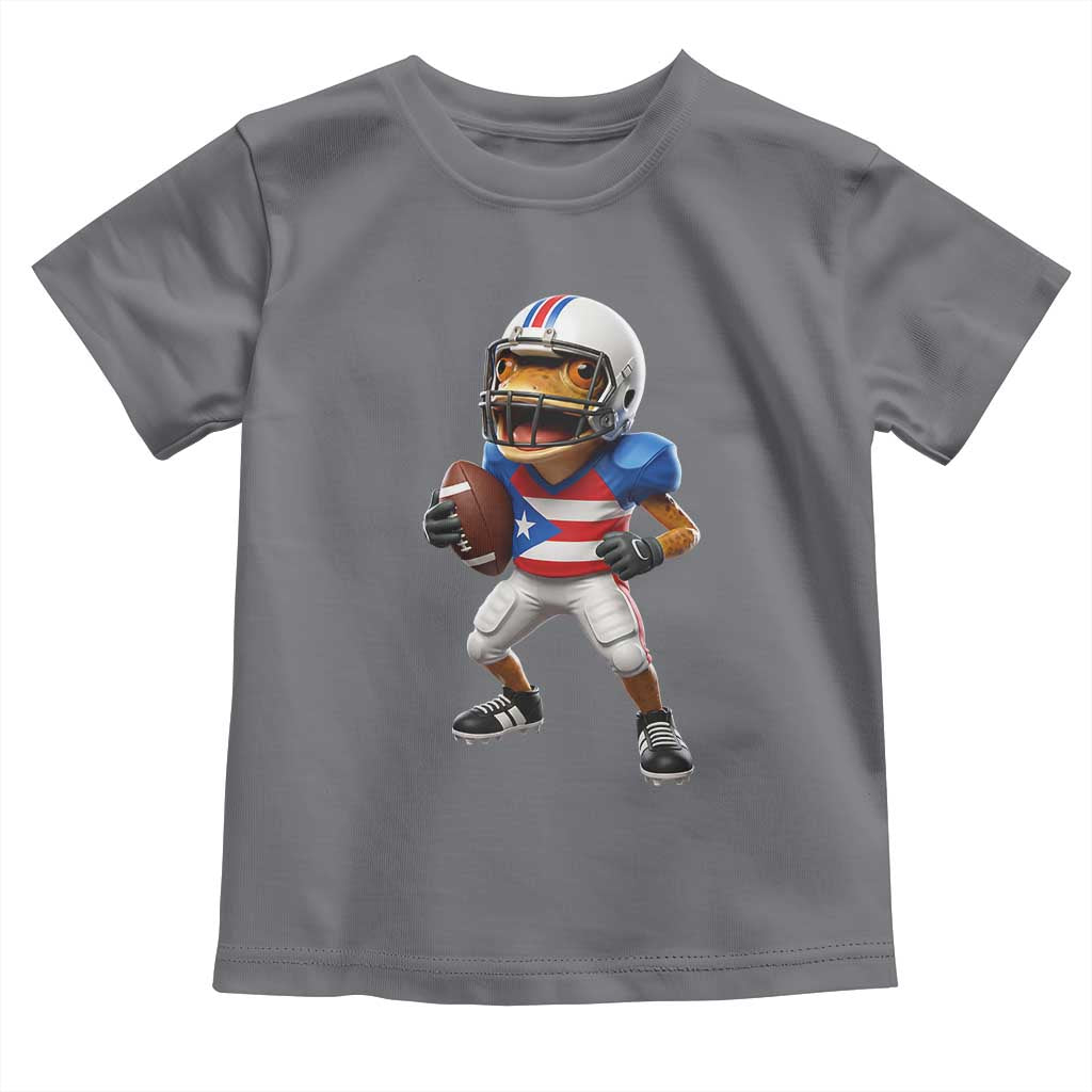 Funny Coqui Frog Puerto Rico Playing Football Toddler T Shirt Boricua Game Day TS11 Charcoal Print Your Wear