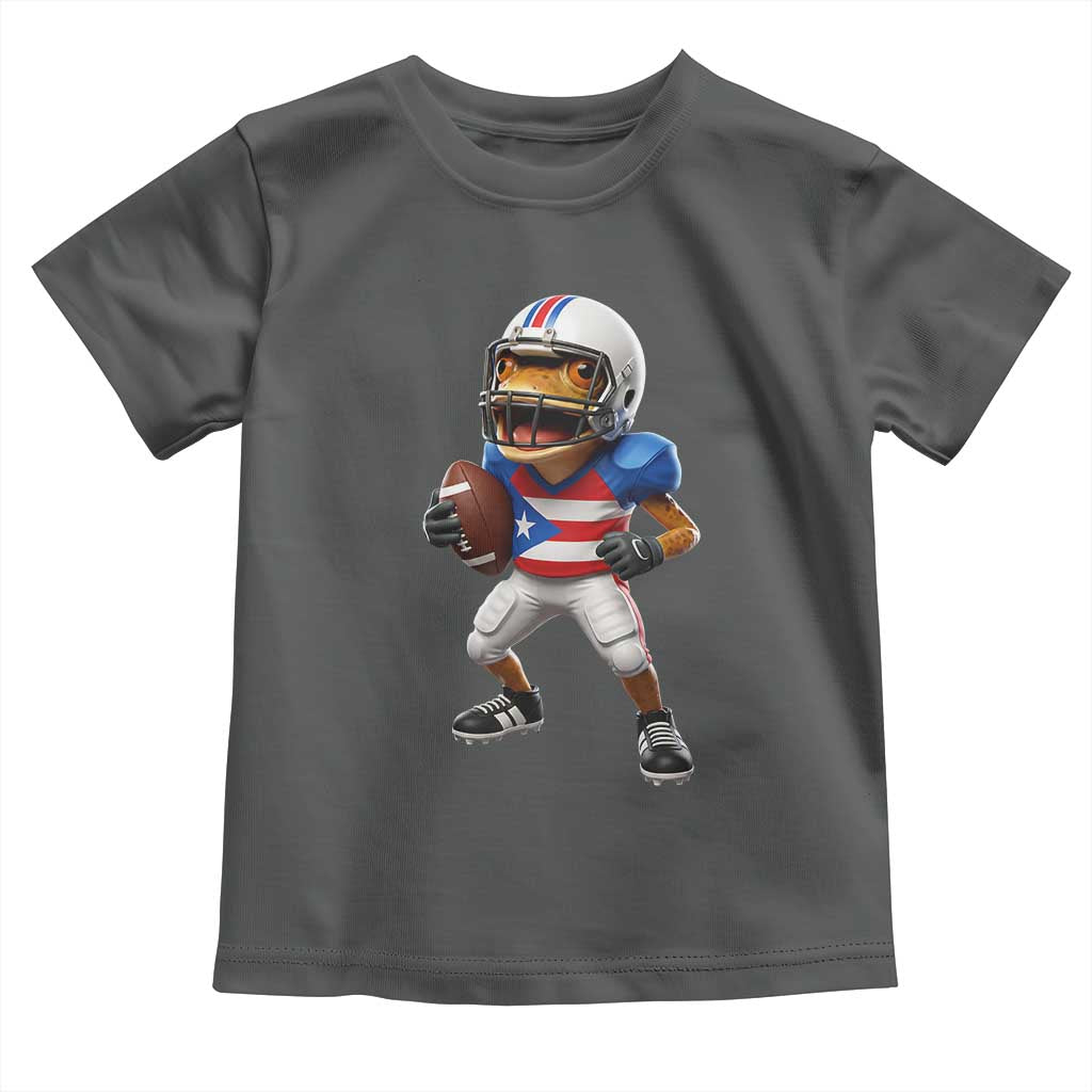 Funny Coqui Frog Puerto Rico Playing Football Toddler T Shirt Boricua Game Day TS11 Dark Heather Print Your Wear