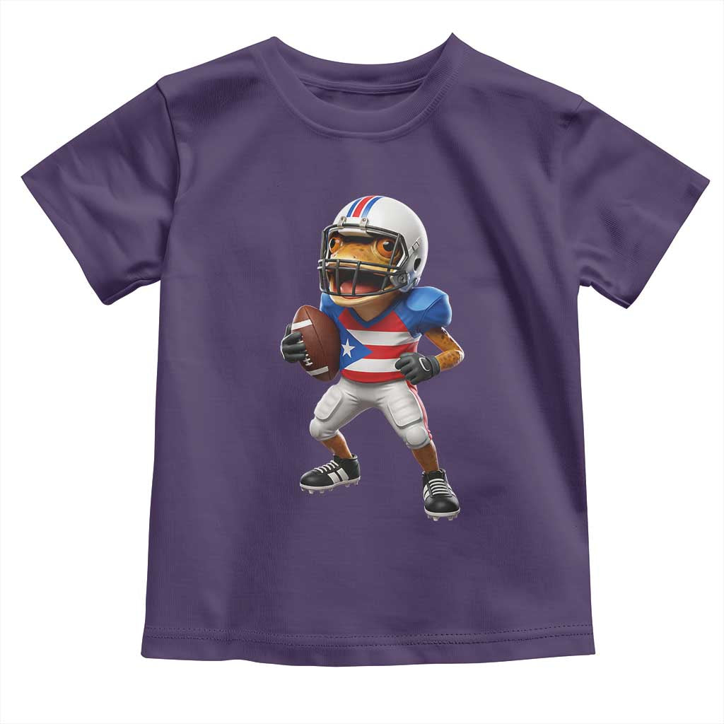 Funny Coqui Frog Puerto Rico Playing Football Toddler T Shirt Boricua Game Day TS11 Purple Print Your Wear