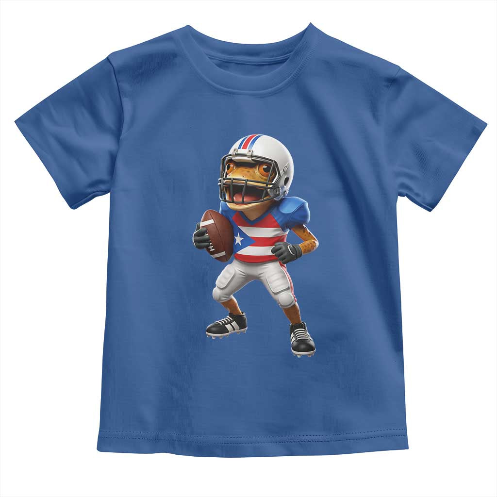 Funny Coqui Frog Puerto Rico Playing Football Toddler T Shirt Boricua Game Day TS11 Royal Blue Print Your Wear