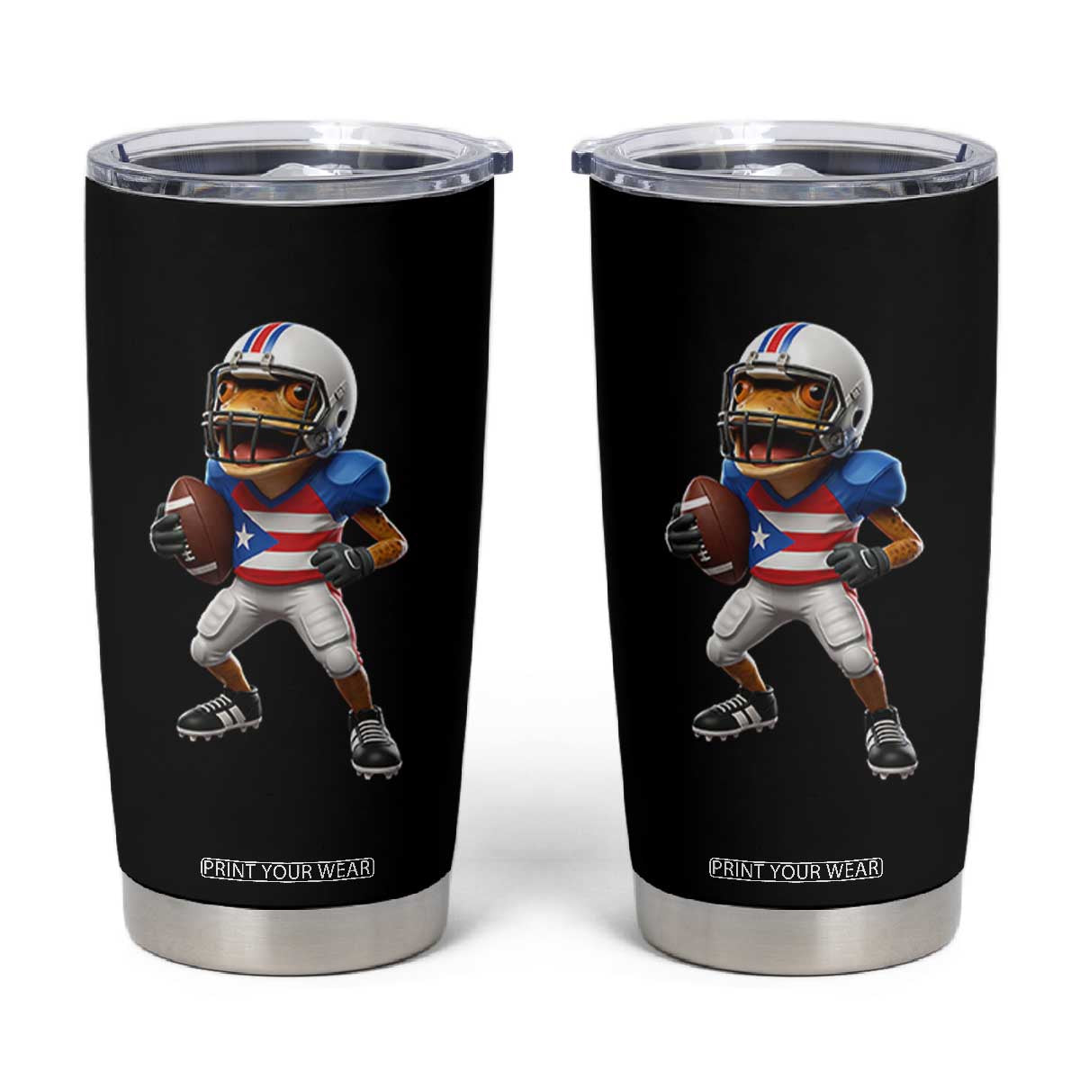Funny Coqui Frog Puerto Rico Playing Football Tumbler Cup Boricua Game Day TS11 Black Print Your Wear