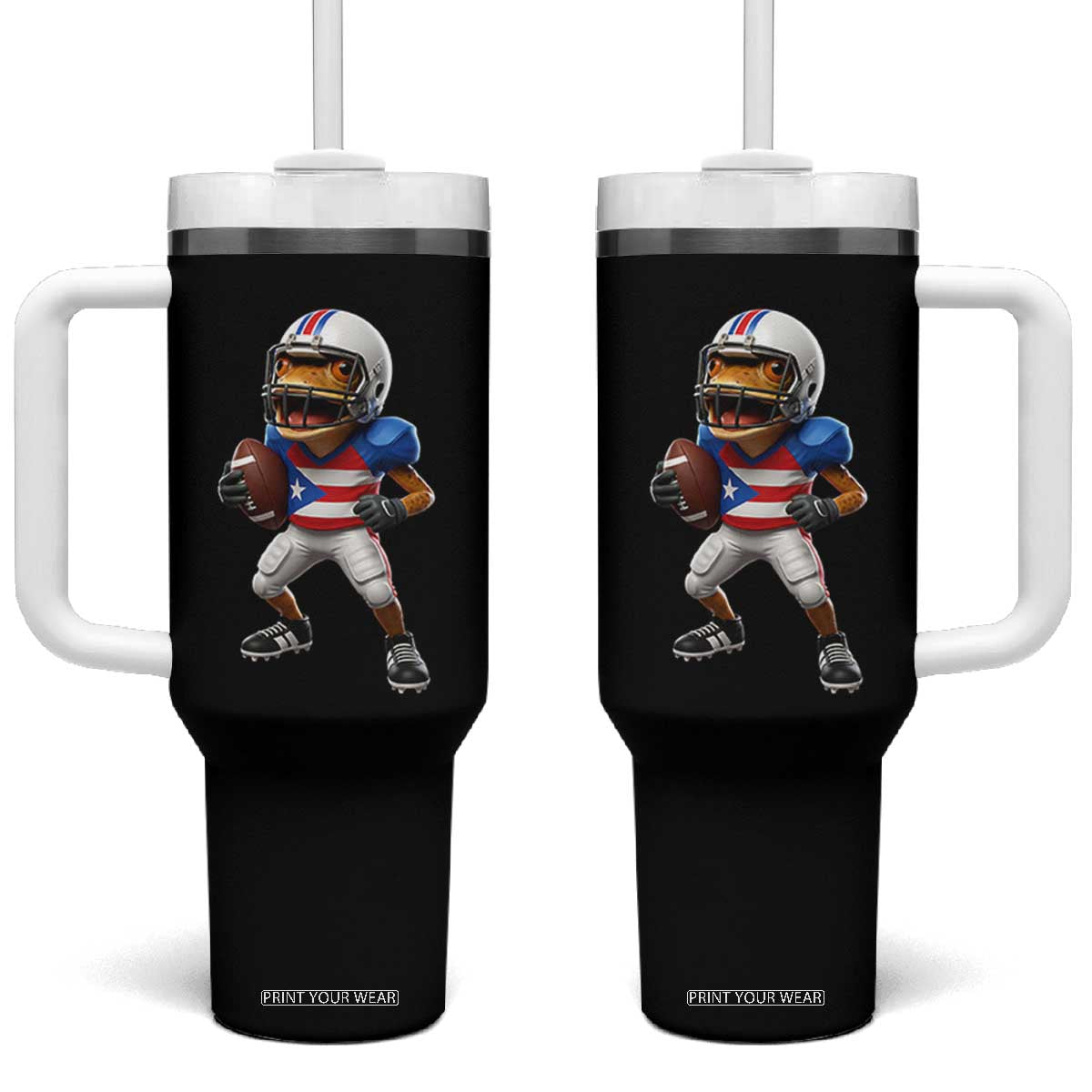 Funny Coqui Frog Puerto Rico Playing Football Tumbler With Handle Boricua Game Day TS11 One Size: 40 oz Black Print Your Wear