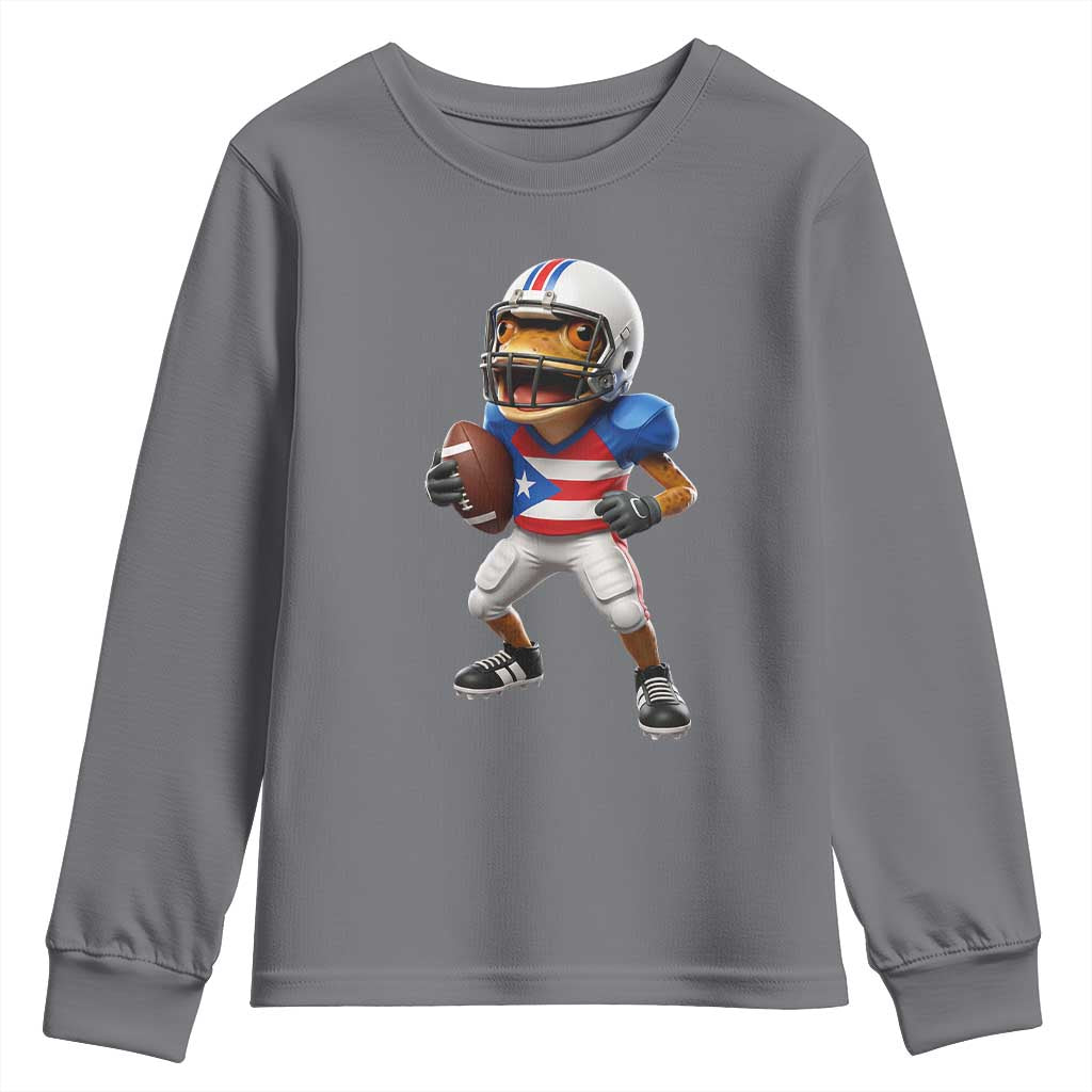 Funny Coqui Frog Puerto Rico Playing Football Youth Sweatshirt Boricua Game Day TS11 Charcoal Print Your Wear