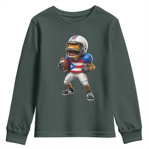 Funny Coqui Frog Puerto Rico Playing Football Youth Sweatshirt Boricua Game Day TS11 Dark Forest Green Print Your Wear
