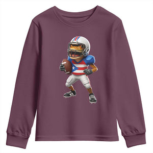 Funny Coqui Frog Puerto Rico Playing Football Youth Sweatshirt Boricua Game Day TS11 Maroon Print Your Wear