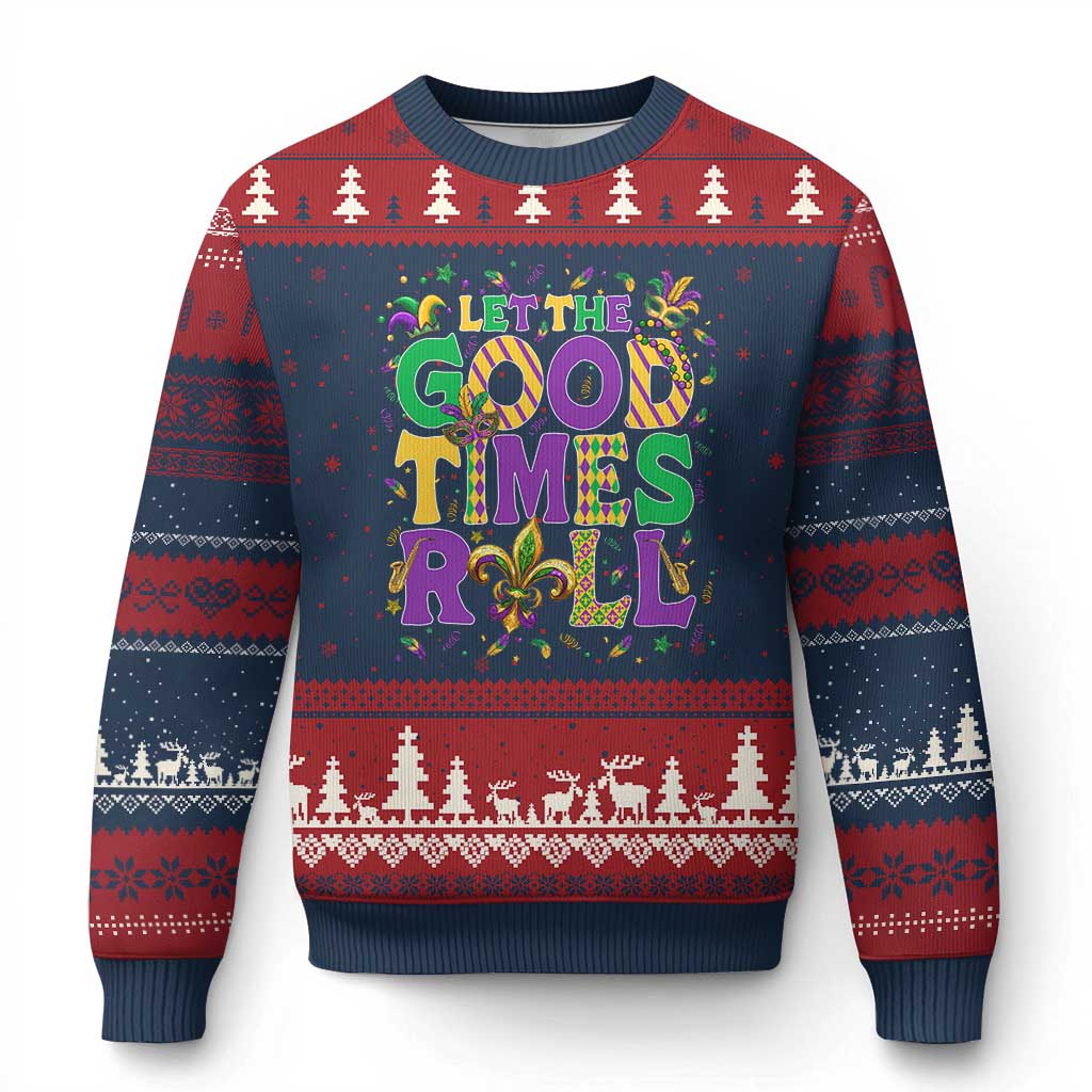 Mardi Gras Let The Good Times Roll Ugly Christmas Sweater Funny Carnival TS11 Navy Red Print Your Wear