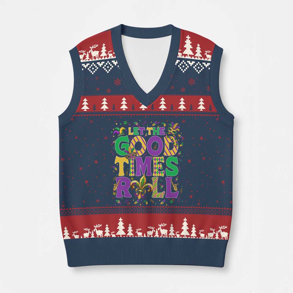 Mardi Gras Let The Good Times Roll V-Neck Knit Sweater Vest Funny Carnival TS11 Navy Red Print Your Wear