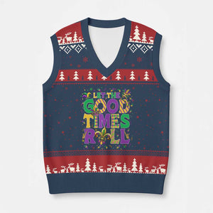 Mardi Gras Let The Good Times Roll V-Neck Knit Sweater Vest Funny Carnival TS11 Navy Red Print Your Wear