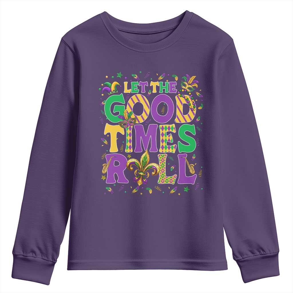 Mardi Gras Let The Good Times Roll Youth Sweatshirt Funny Carnival TS11 Purple Print Your Wear