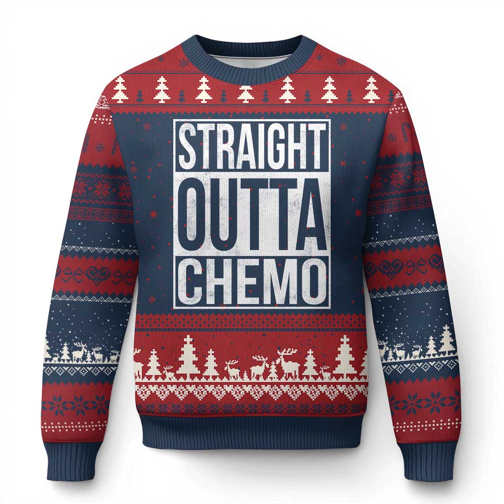 Straight Outta Chemo Ugly Christmas Sweater Funny Battle Cancer Gift TS11 Navy Red Print Your Wear