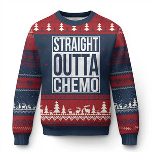 Straight Outta Chemo Ugly Christmas Sweater Funny Battle Cancer Gift TS11 Navy Red Print Your Wear