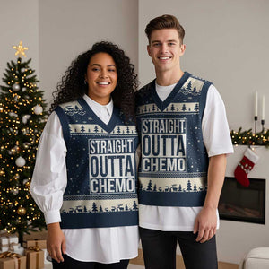 Straight Outta Chemo V-Neck Knit Sweater Vest Funny Battle Cancer Gift TS11 Navy Beige Print Your Wear