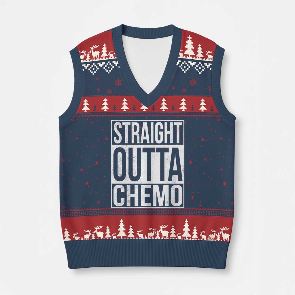 Straight Outta Chemo V-Neck Knit Sweater Vest Funny Battle Cancer Gift TS11 Navy Red Print Your Wear