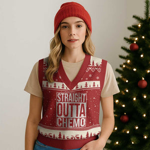 Straight Outta Chemo V-Neck Knit Sweater Vest Funny Battle Cancer Gift TS11 Red Beige Print Your Wear