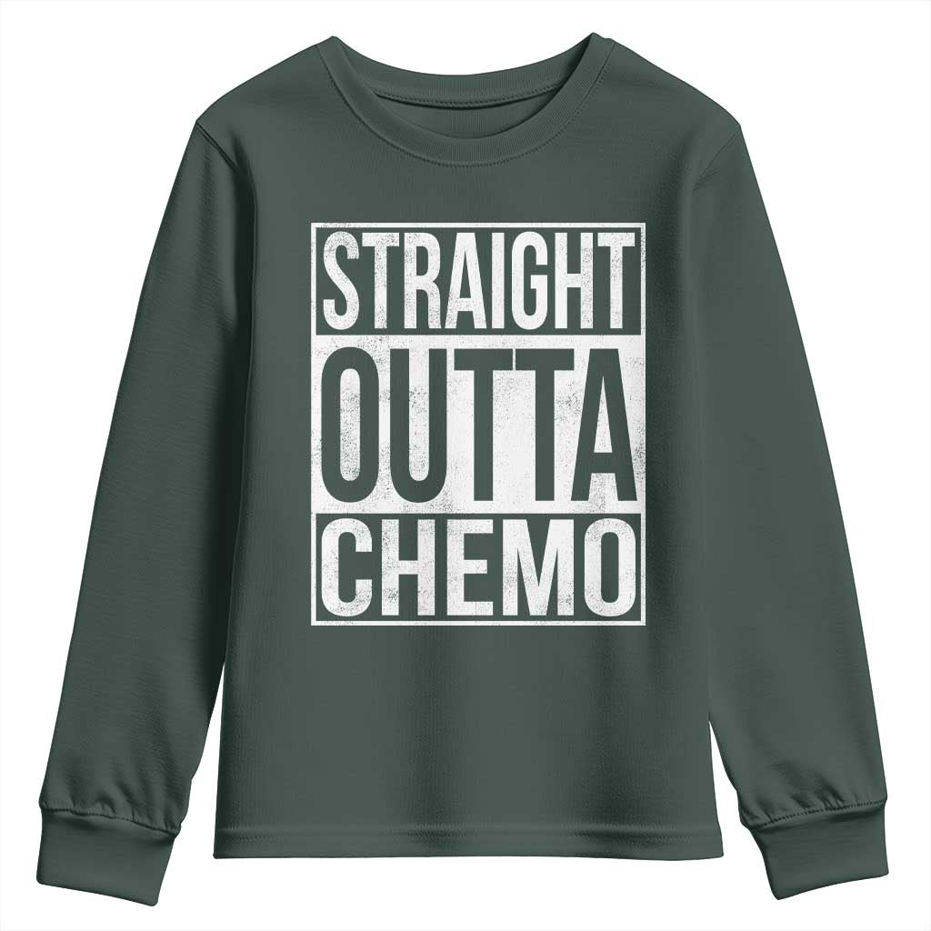 Straight Outta Chemo Youth Sweatshirt Funny Battle Cancer Gift TS11 Dark Forest Green Print Your Wear