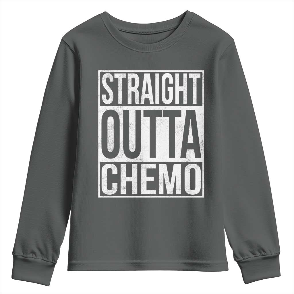 Straight Outta Chemo Youth Sweatshirt Funny Battle Cancer Gift TS11 Dark Heather Print Your Wear
