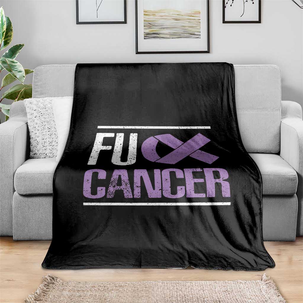Fuck Cancer Throw Blanket Funny National Cancer Prevention Month Lavender Ribbon TS11 Print Your Wear