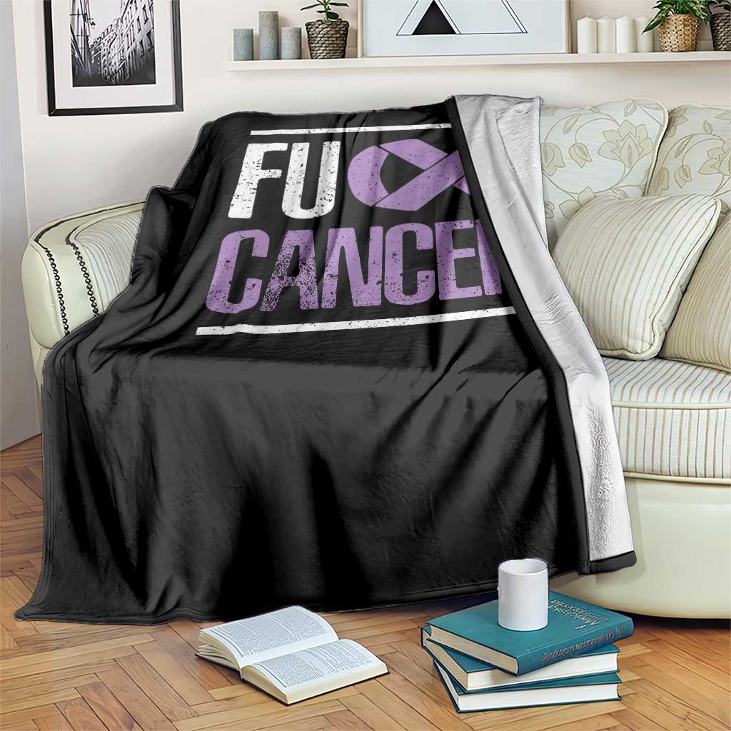 Fuck Cancer Throw Blanket Funny National Cancer Prevention Month Lavender Ribbon TS11 Print Your Wear