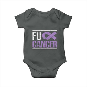 Fuck Cancer Baby Onesie Funny National Cancer Prevention Month Lavender Ribbon TS11 Dark Heather Print Your Wear