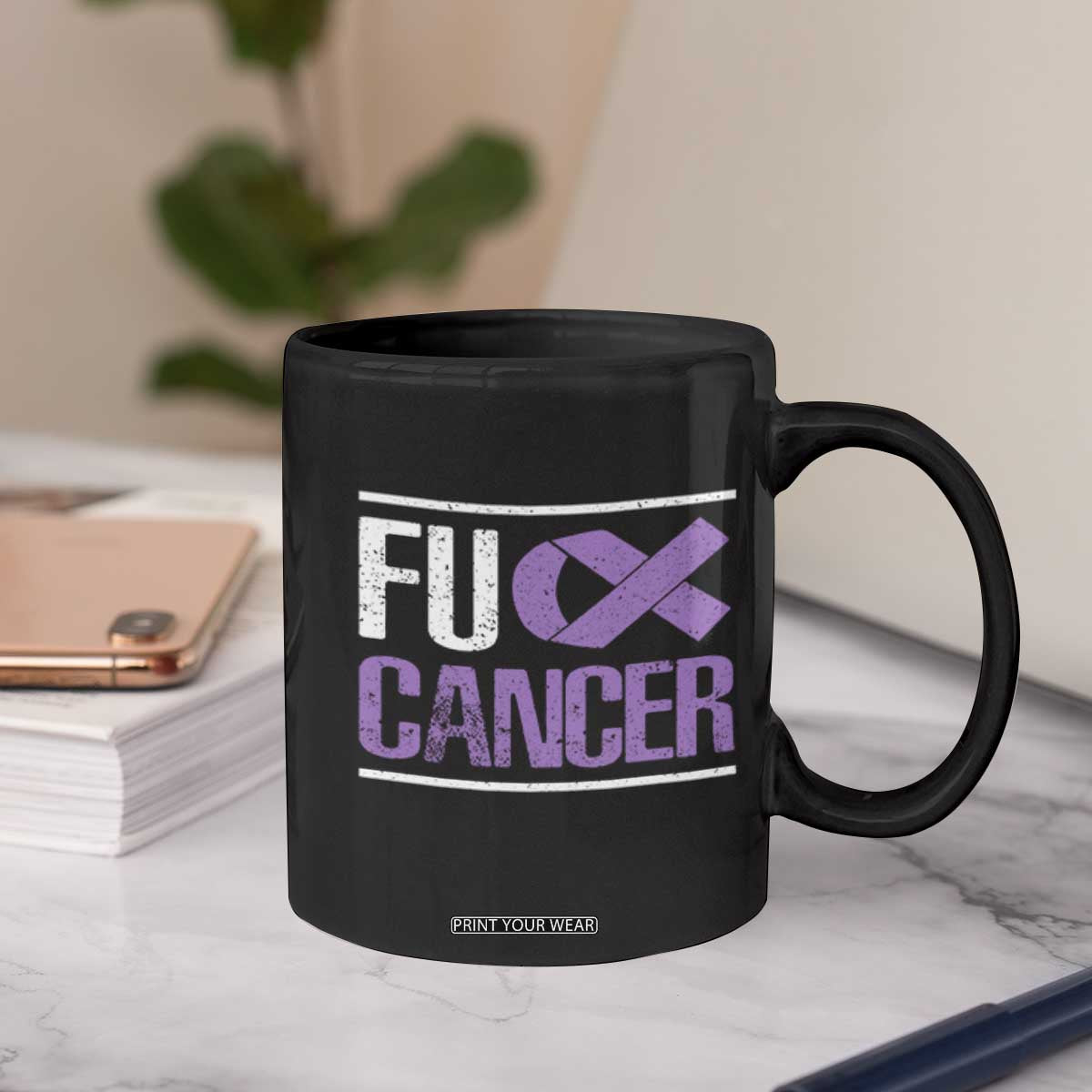 Fuck Cancer Coffee Mug Funny National Cancer Prevention Month Lavender Ribbon TS11 Print Your Wear