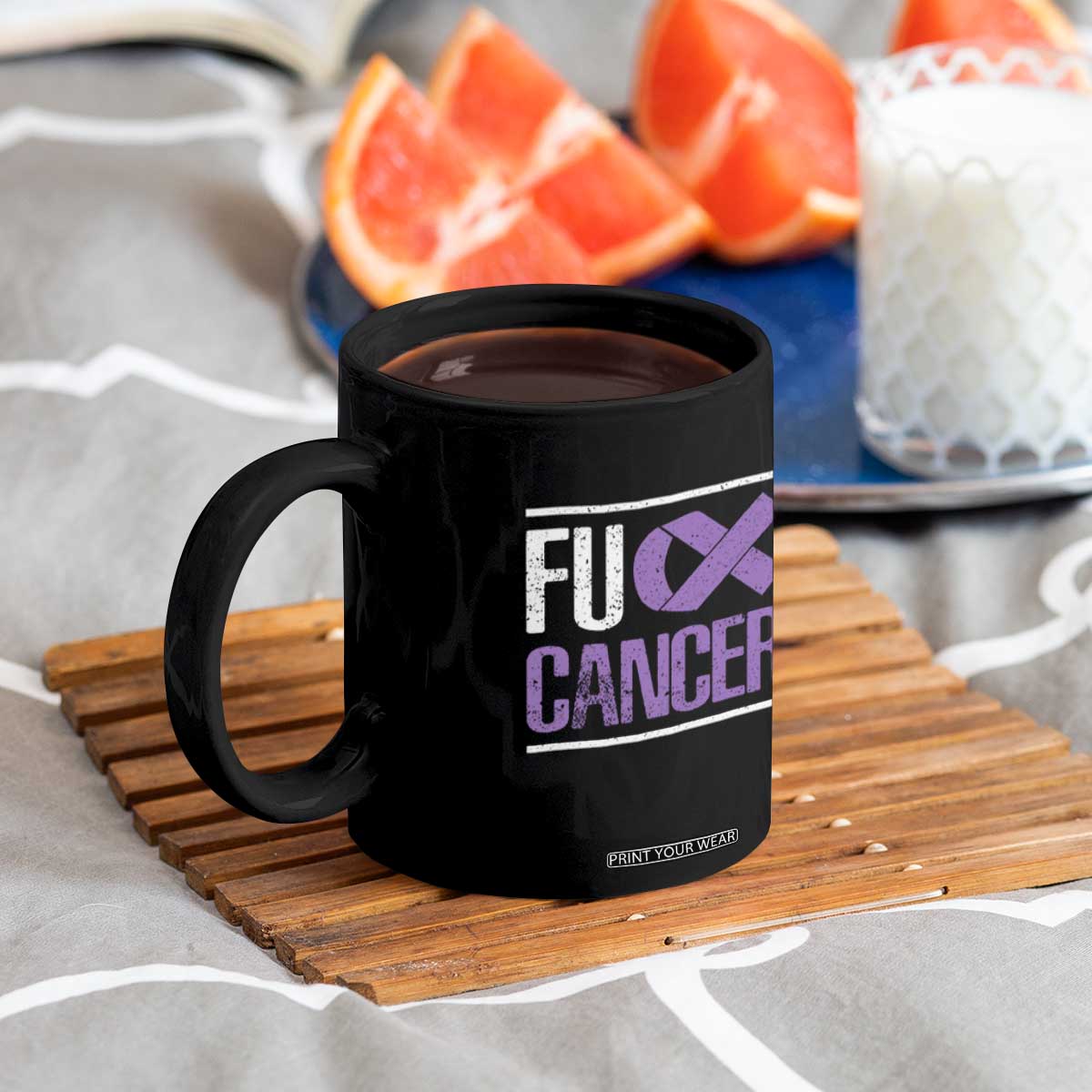 Fuck Cancer Coffee Mug Funny National Cancer Prevention Month Lavender Ribbon TS11 Print Your Wear