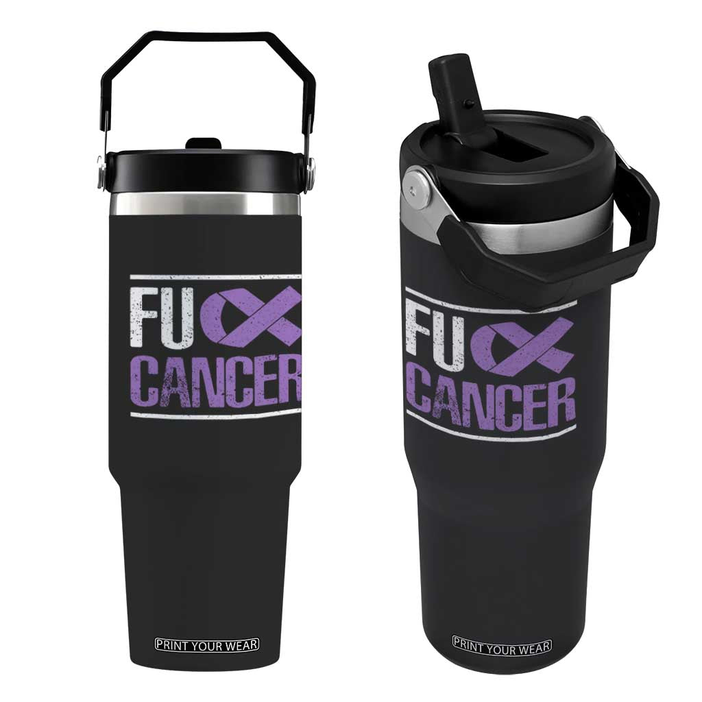 Fuck Cancer Flip Straw Tumbler Funny National Cancer Prevention Month Lavender Ribbon TS11 One Size: 30 oz Black Print Your Wear