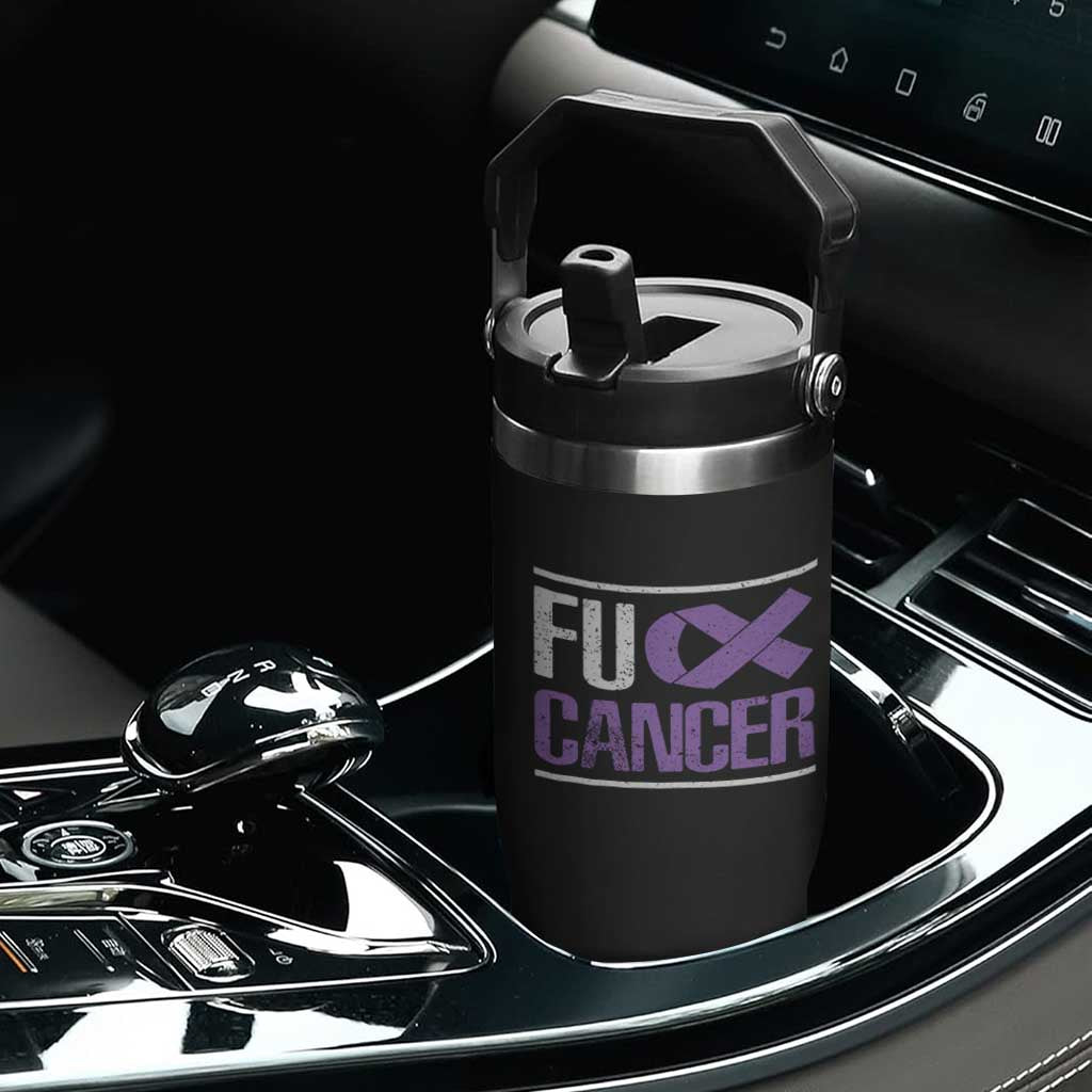 Fuck Cancer Flip Straw Tumbler Funny National Cancer Prevention Month Lavender Ribbon TS11 Print Your Wear