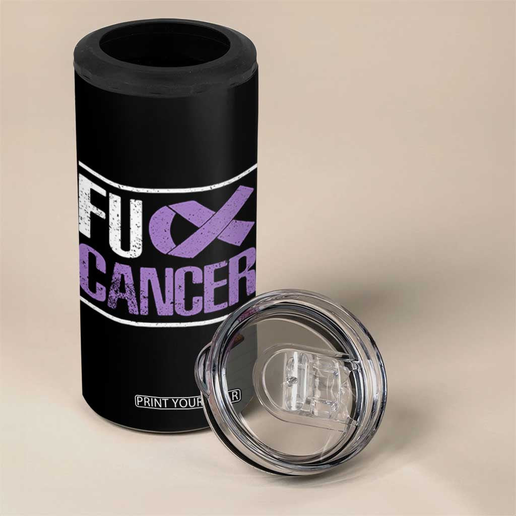Fuck Cancer 4 in 1 Can Cooler Tumbler Funny National Cancer Prevention Month Lavender Ribbon TS11 Print Your Wear
